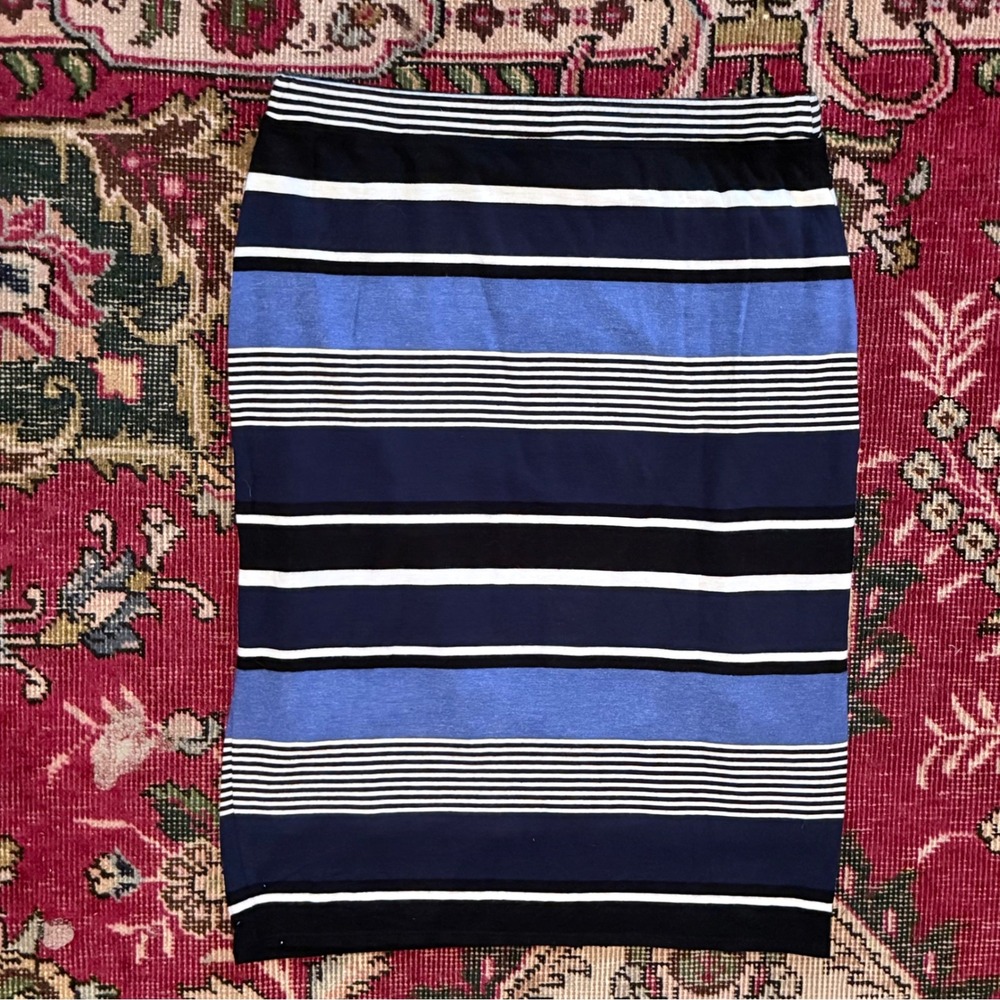 Sophie Max XS Cobalt Blue / Black Striped Jersey Knit Pencil Skirt BRAND NEW!